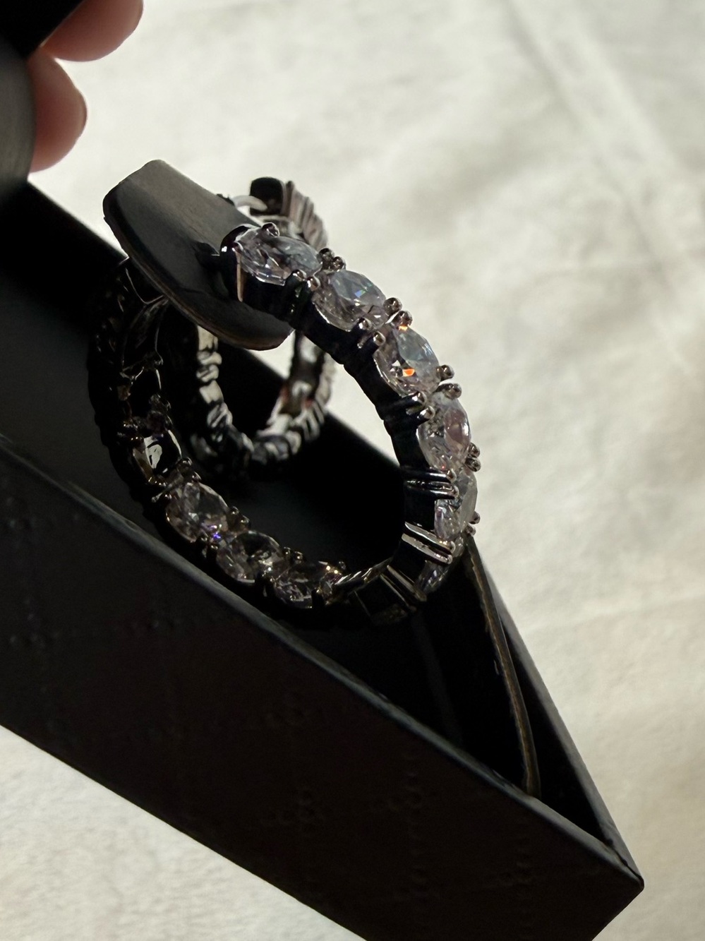 CZ Collection Silver Plated Baguette CZ Hoop Earrings Gift Box New Sparkly - Picture 4 of 4